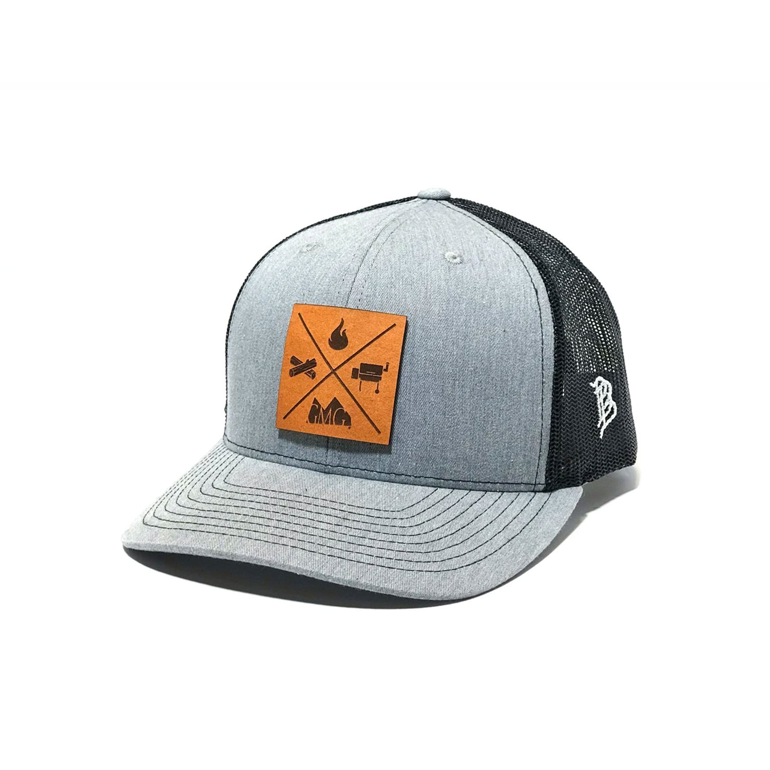 GMG LIGHT GREY TRUCKER HAT W/ LEATHER PATCH